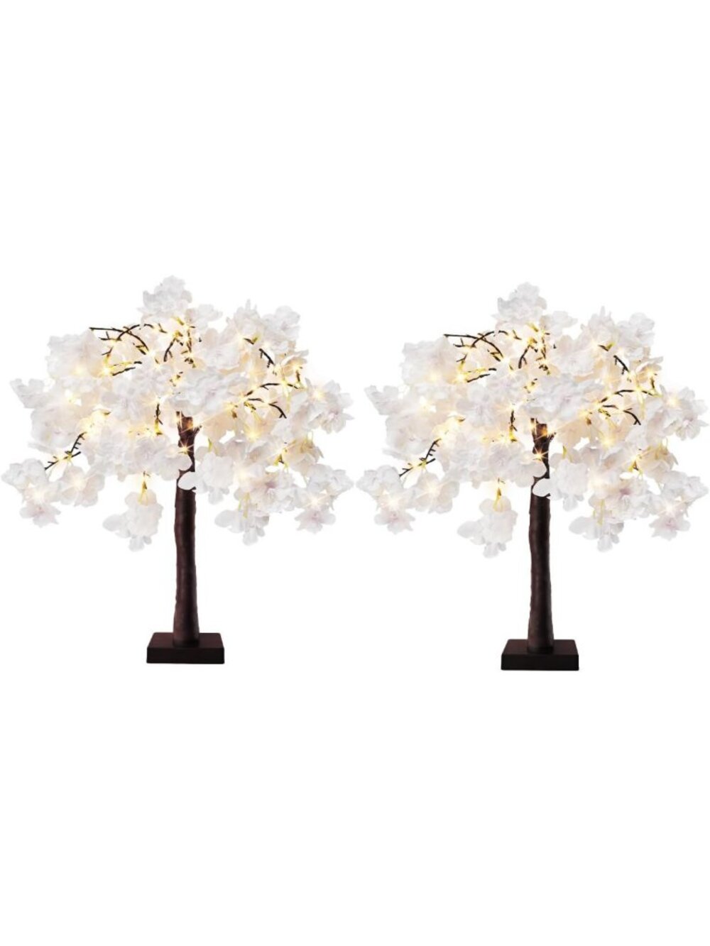 24-Inch Lighted Cherry Blossom Tree - 2 Pack Pink Bonsai Decor with Timer
